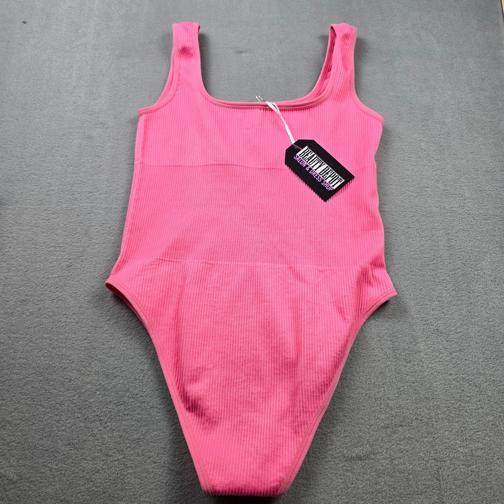 Pink Perfect Fit Tank Top Bodysuit Ribbed Seamless Square Neck MEDIUM New - Picture 2 of 8